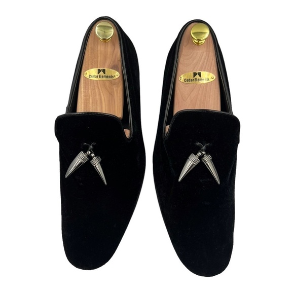 GIORGIO BRUTINI Cowell Black Velvet Slip On Loafer Gunmetal Pointed Tassels - Picture 8 of 13